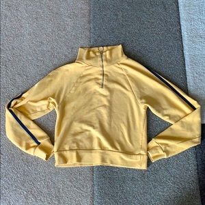 half zip down side striped yellow sweater